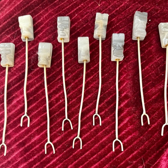 Vintage Carved Onyx/Silver Cocktail Picks - Picture 2 of 4